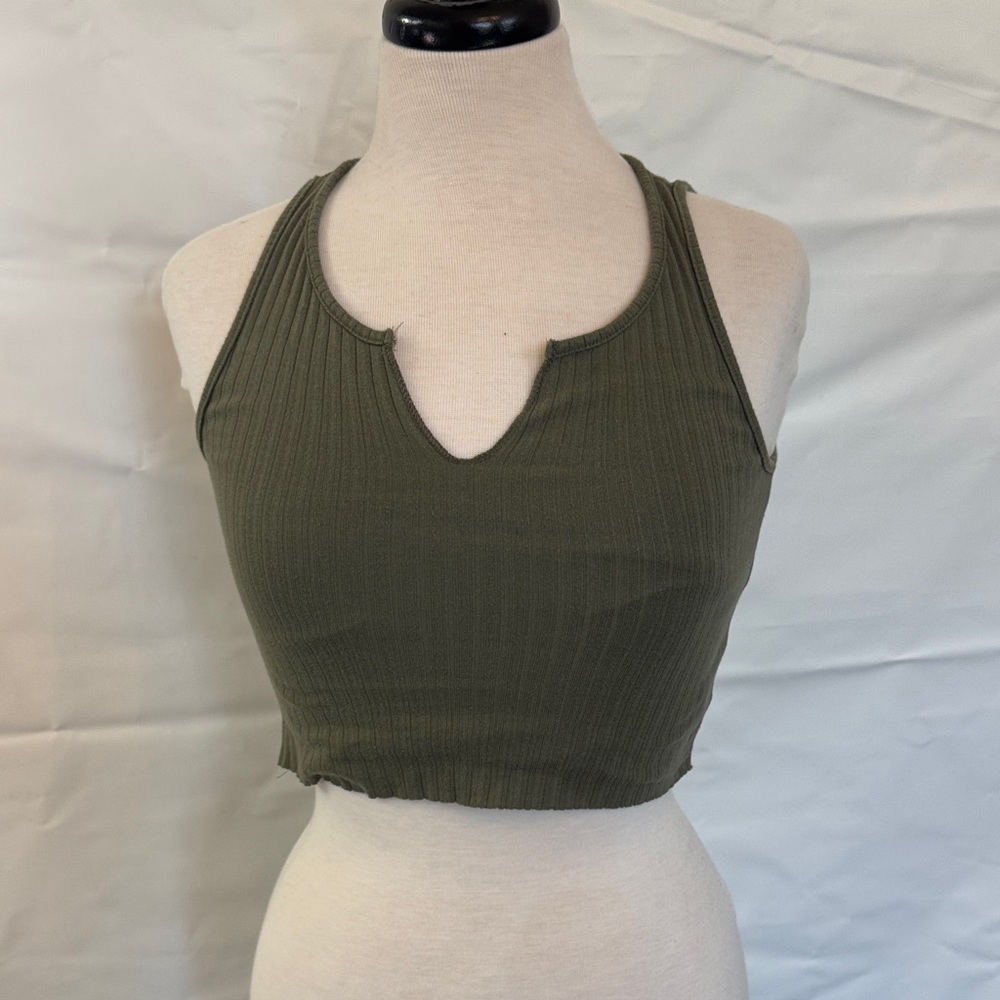 American Eagle Outfitters Dark Green Ribbed Tank Top